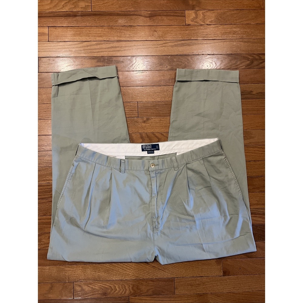 Polo Ralph Lauren Hammond Pant Mens 42x30 Green Chino Pants Pleated Cuffed 100%